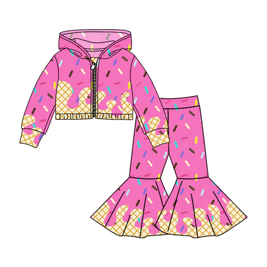Custom moq 5 mix size milk silk summer teams baby girls clothes hot pink hooded long sleeve pants sets-25.8.4
