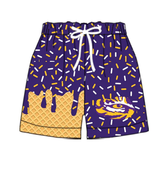 Custom moq 5 mix size milk silk baby boy girl clothes team summer purple shorts-25.10.24