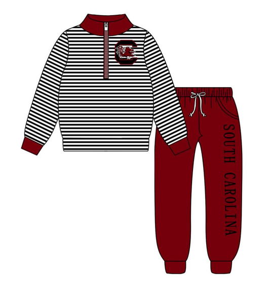 Custom moq 5 mix size milk silk summer teams baby boy clothes brick red long sleeve pants sets-25.8.23