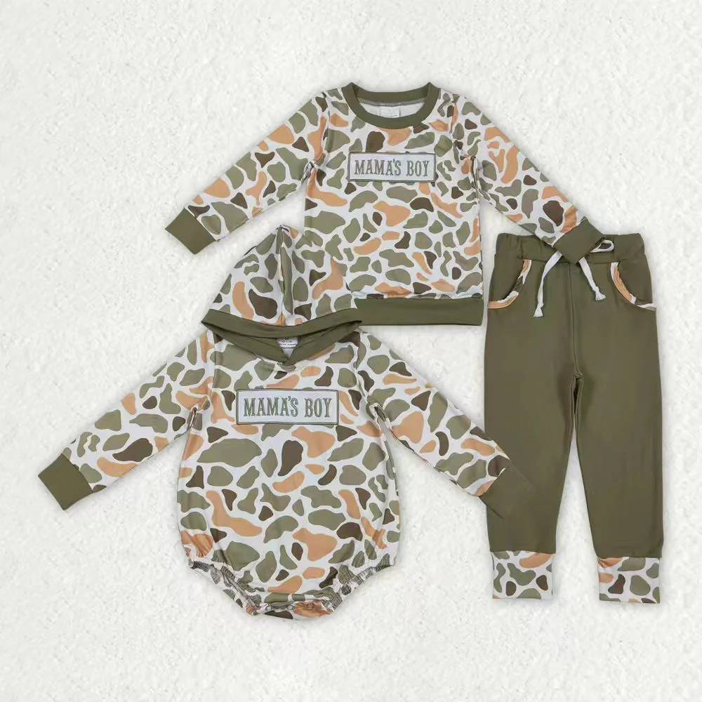 RTS NO MOQ Sibling Baby boy clothes embroidery mama long-sleeved trousers suit & rompers