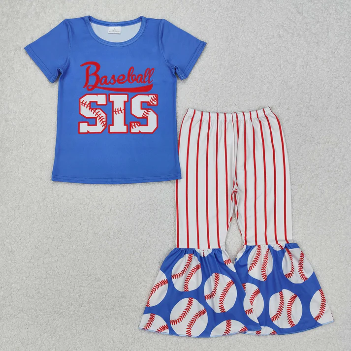 RTS NO MOQ Sibling Baby Girls clothes baseball short Sleeve Pants Sets