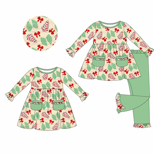 25.5.19 custom each style moq 5eta 4-6week Sibling Sisters Christmas bow baby girl long sleeve pants sets and dress match family design
