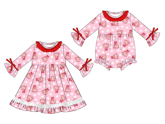25.5.14 custom each style moq 5eta 4-6week Sibling Sisters Christmas baby girl long sleeve dress and rompers match family design