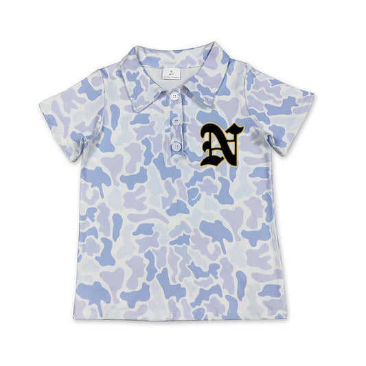 Custom moq 5 mix size milk silk summer teams Baby Boys Short Sleeve Light Blue Camo Polo Shirts Top