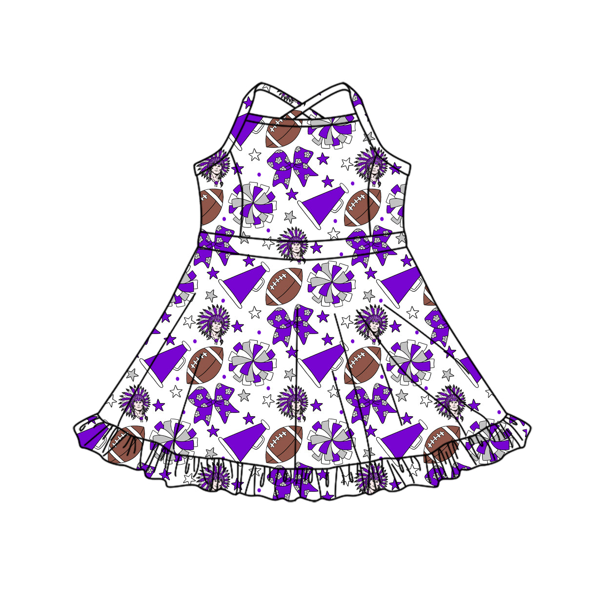 Custom moq 5 mix size milk silk summer teams Baby Girls Strap Purple Stars Bows Knee-Length Yoga Dress Activity Wear