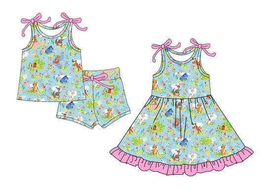 4.14 custom each style moq 5eta 4-6week Sibling Sister floral baby girl short sleeve shorts sets and dresses match design