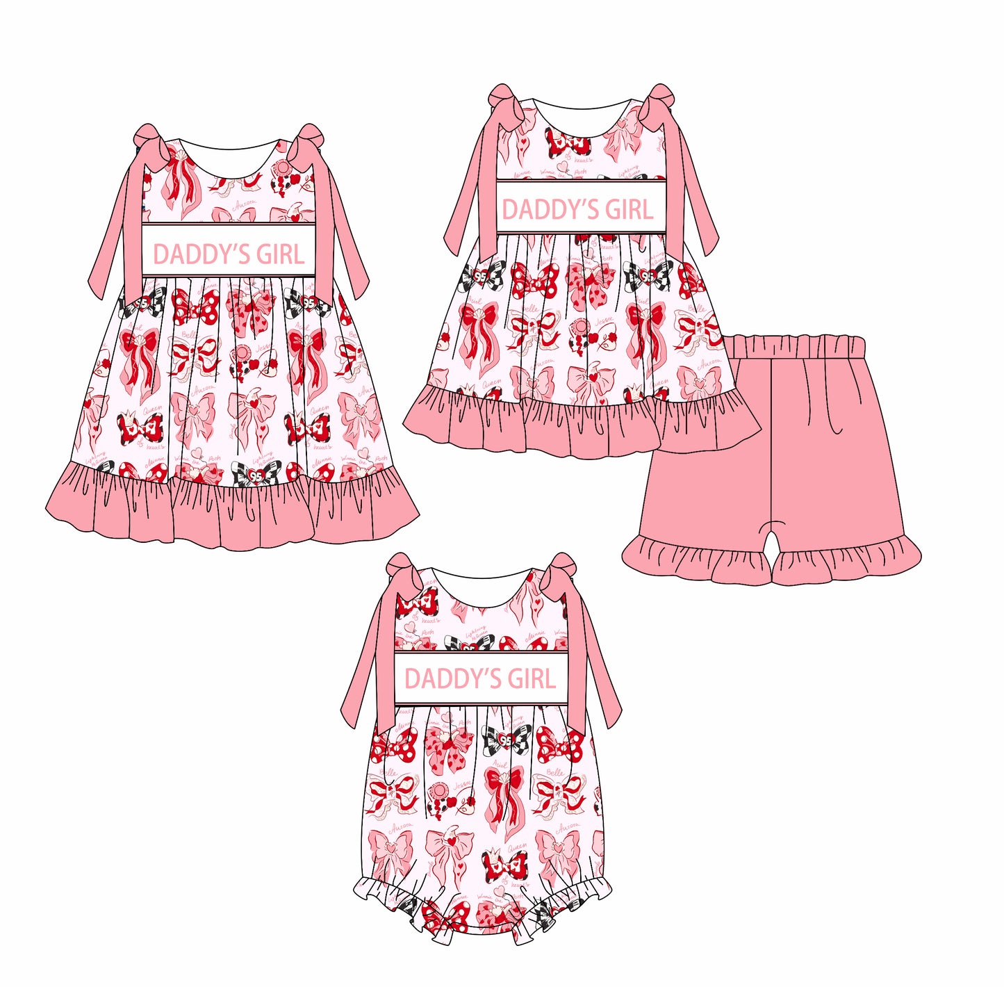 2.18 custom each style moq 5eta 4-6week Sibling Sisters DADDY GIRL baby girl short sleeve shorts sets and dress and rompers match family design