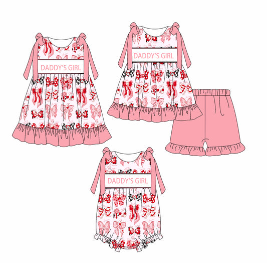 2.18 custom each style moq 5eta 4-6week Sibling Sisters DADDY GIRL baby girl short sleeve shorts sets and dress and rompers match family design
