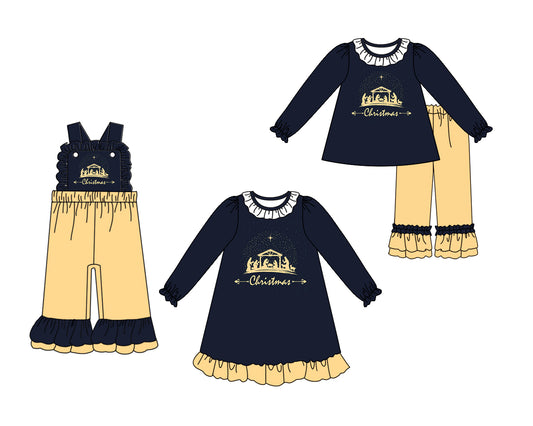 25.6.18 custom each style moq 5eta 4-6week Sibling Sisters Christmas baby girl long sleeve pants sets and dress and jumpsuit match family design