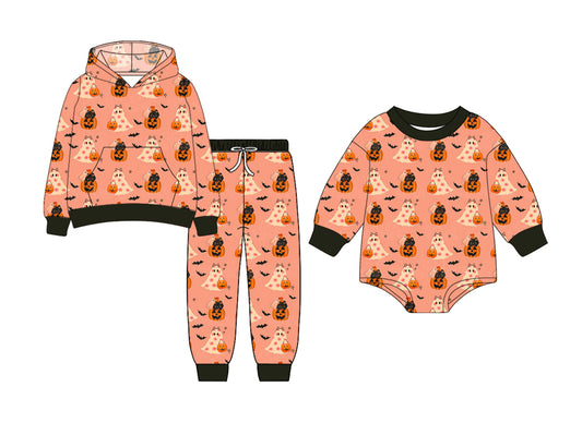 25.7.1 custom each style moq 5eta 4-6week Sibling Sisters bat pumpkin baby boy long sleeve pants sets and rompers match family design
