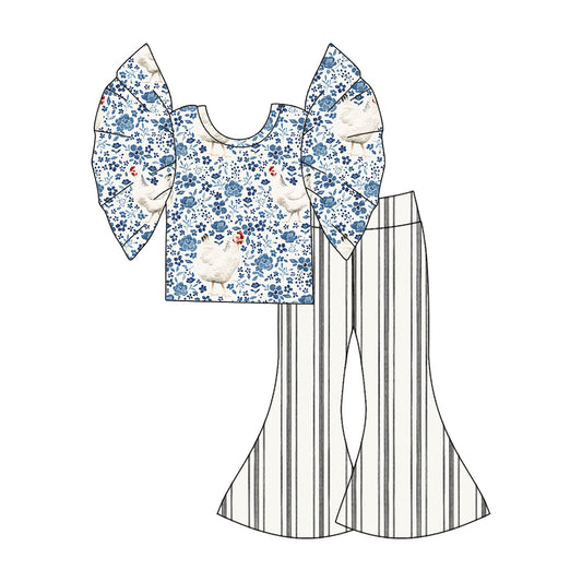 10.17 custom each style moq 5eta 4-6week baby girls clothes floral blue striped short sleeve pants sets