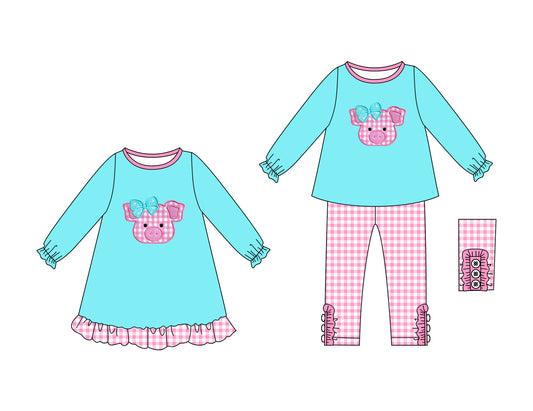25.6.11 custom each style moq 5eta 4-6week Sibling Sisters baby girl long sleeve pants sets and dress match family design
