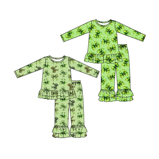 25.8.6 custom each style moq 5eta 4-6week Sibling Sisters Christmas bow baby girl long sleeve pants sets 1 and sets 2 match family design