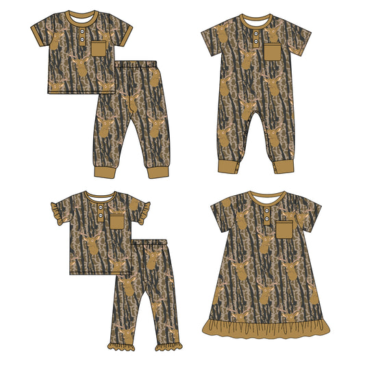25.9.25 custom each style moq 8 eta 6-8week Sibling Sister camouflage duck baby short sleeve pants sets 2 and romper and dress match design