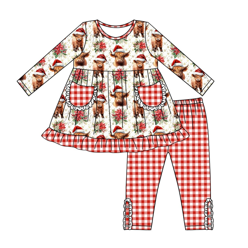 5.22 custom each style moq 5eta 4-5week Sibling Sister Christmas cow girls and boys outfits and baby romper match family design