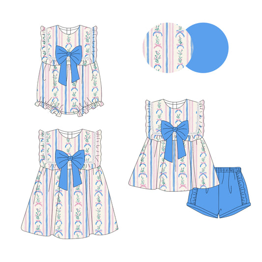 3.14 custom each style moq 5eta 4-6week Sibling Sisters floral baby girl short sleeve shorts sets and dress and rompers match family design