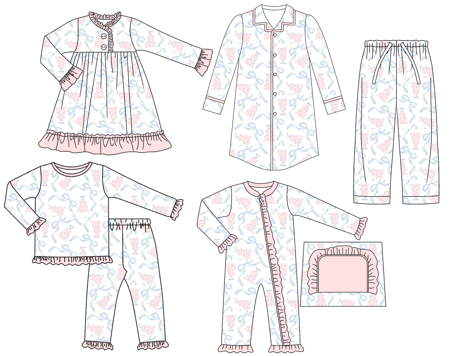 25.6.24 custom each style moq 5eta 4-6week Sibling Sisters Christmas bow baby girl long sleeve pants sets and adult top and adult pants and romper and dress match family design