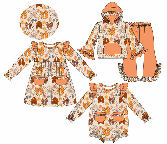 25.7.21 custom each style moq 5eta 4-6week Sibling Sisters fall bow baby girl long sleeve pants sets and dress and rompers match family design