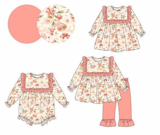 25.5.20 custom each style moq 5eta 4-6week Sibling Sisters bow floral baby girl long sleeve pants sets and dress and rompers match family design