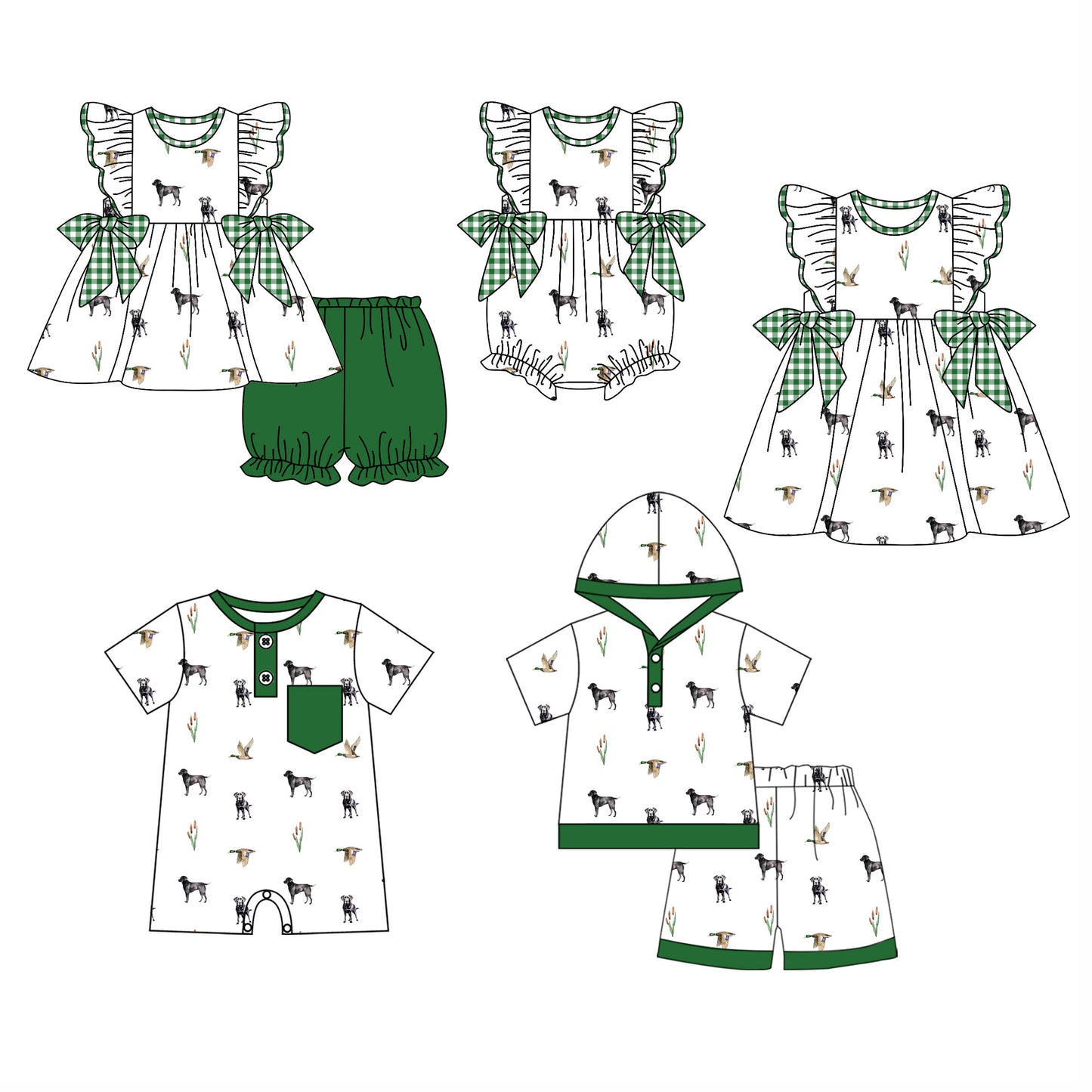 11.29 custom each style moq 5eta 4-6week Sibling Sister duck puppy baby girl short sleeve shorts sets and sets 2 and girls romper and boy romper and dress match design
