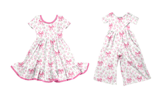 25.9.17 custom each style moq 8 eta 6-8week Sibling Sisters bow floral baby girl long sleeve dress and jumpsuit match family design