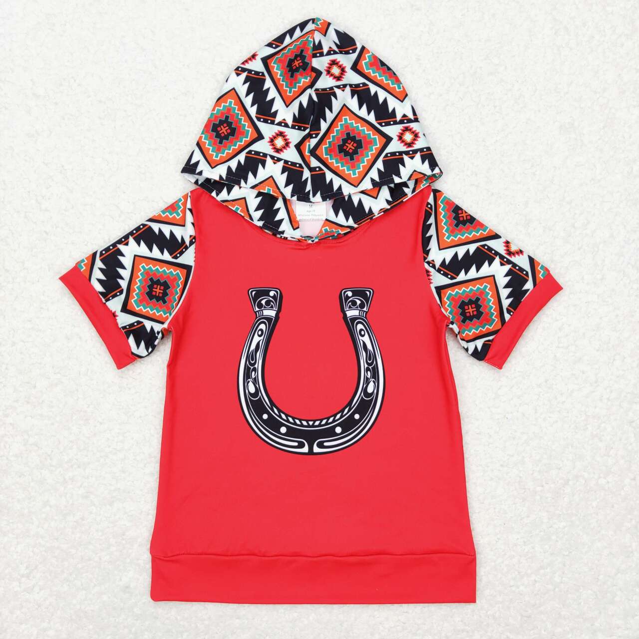 RTS NO MOQ ETA 5/7days Arrived BT0459 Geometric red hooded short-sleeved top