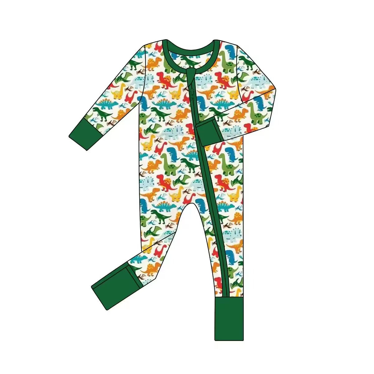 Custom moq 3 eta 6-8 weeks Long dinosaur green crawler suit
