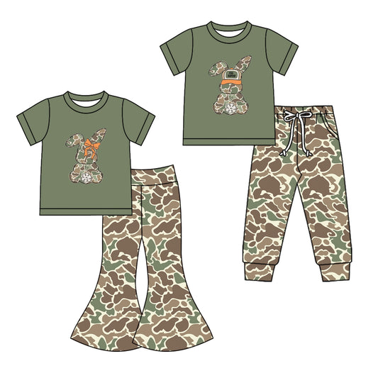 25.10.4 custom each style moq 8 eta 6-8week Sibling Sisters easter bunny baby boy short sleeve pants sets 2 match family design