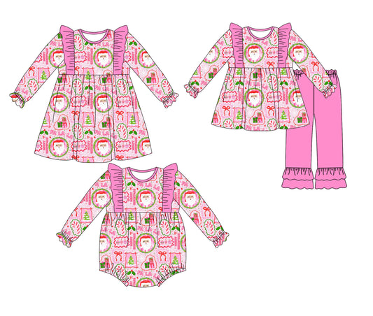 25.7.19 custom each style moq 5eta 4-6week Sibling Sisters Christmas baby girl long sleeve pants sets and dress and rompers match family design