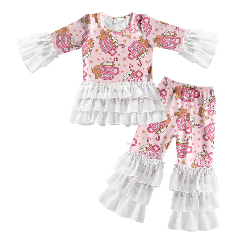8.3 custom each style moq 5eta 4-6week baby girls clothes Christmas pink long sleeve pants sets