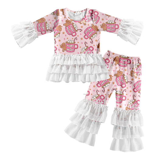 8.3 custom each style moq 5eta 4-6week baby girls clothes Christmas pink long sleeve pants sets