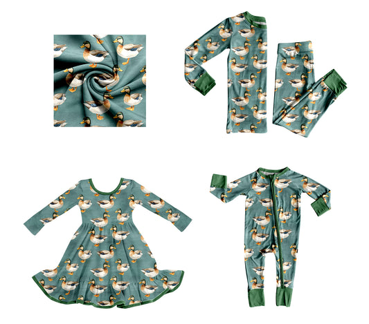 25.8.27 custom each style moq 5eta 4-6week Sibling Sisters duck baby girl long sleeve pants sets and dress and rompers match family design