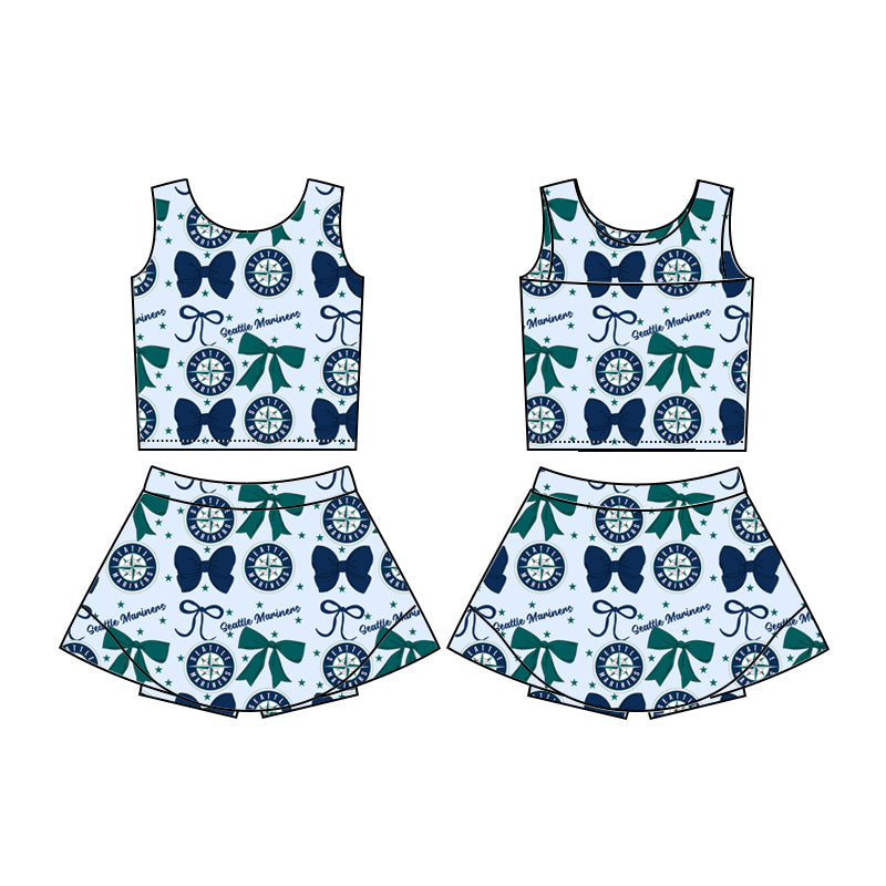 Custom moq 5 mix sizes summer teams baby girls clothes team bow sleeveless skirts shorts sets-25.6.20