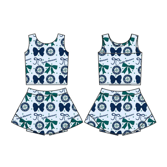 Custom moq 5 mix sizes summer teams baby girls clothes team bow sleeveless skirts shorts sets-25.6.20