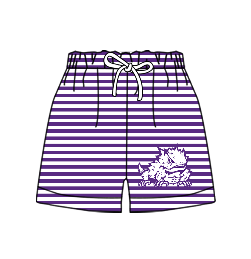 Custom moq 5 mix size milk silk summer teams Baby Purple Striped Drawstring Shorts for Children Elastic Waist Kids Summer Shorts