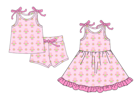 4.15 custom each style moq 5eta 4-6week Sibling Sister baby girl short sleeve shorts sets and dresses match design