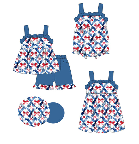 3.6 custom each style moq 5eta 4-6week Sibling Sisters bow baby girl short sleeve shorts sets and dress and rompers match family design