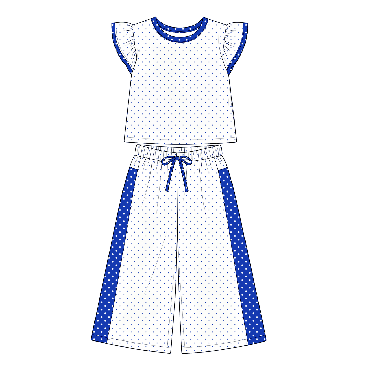 custom moq 5 mix size RRHRJI0101 Baby Girls Cute Polka Dot Print Flutter Sleeve Top Pants Team Set