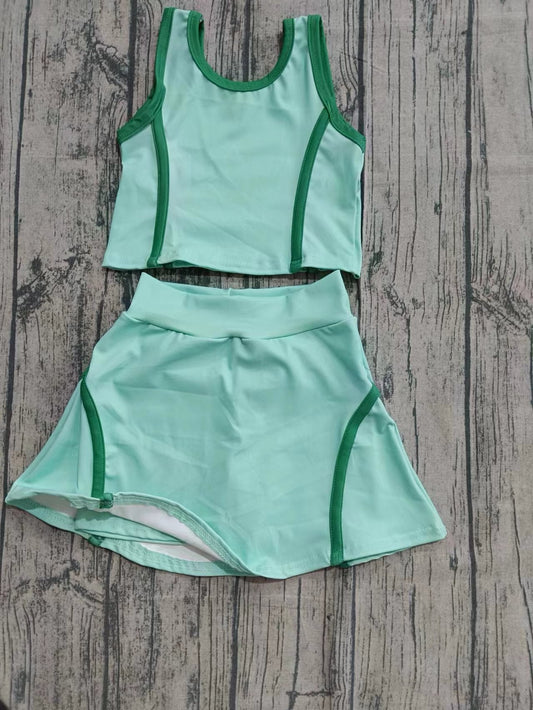 Custom moq 5 eta 6-7weeks baby girl clothes team green sleeveless shorts skirt sets-25.9.13