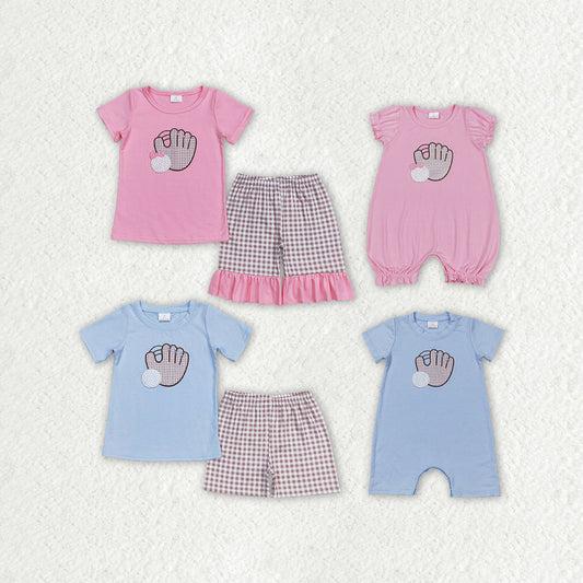 RTS NO MOQ Embroidery baseball short-sleeved shorts suit & short-sleeved sets and romper