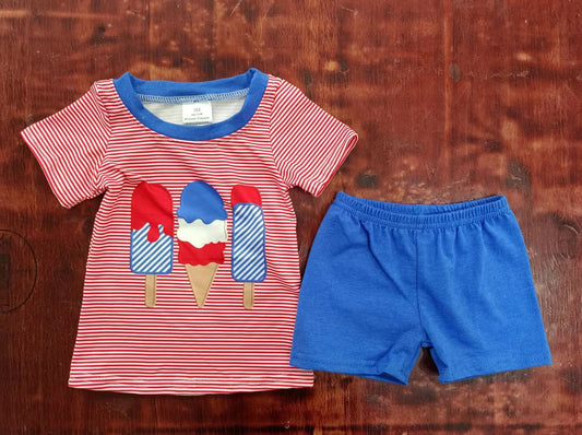 custom moq 5 eta 5weeks mix size Summer boys clothes red striped short sleeve blue shorts sut