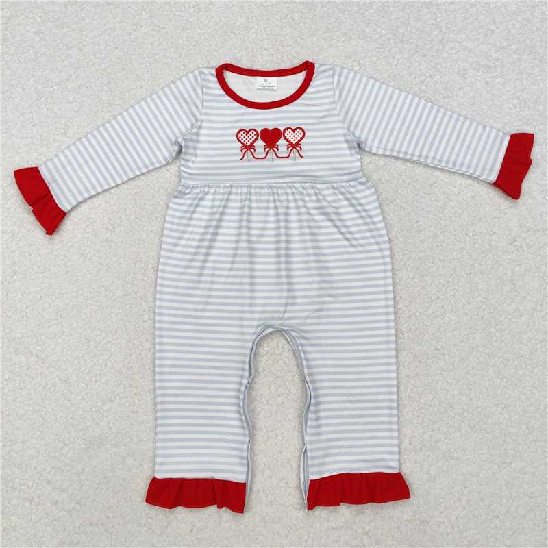 RTS NO MOQ（In Stock) LR1925 Baby Girl clothes love long sleeve bodysuit with embroidered