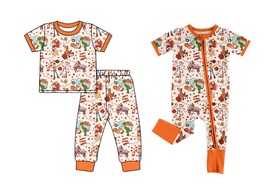 4.28 custom each style moq 5eta 4-6week Sibling Sisters pumpkin baby boy short sleeve pants sets and rompers match family design