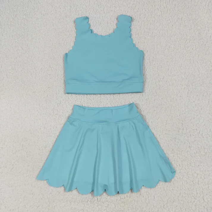 RTS NO MOQ Sibling baby Girls clothes yoga short sleeve Clothes skirts Sets