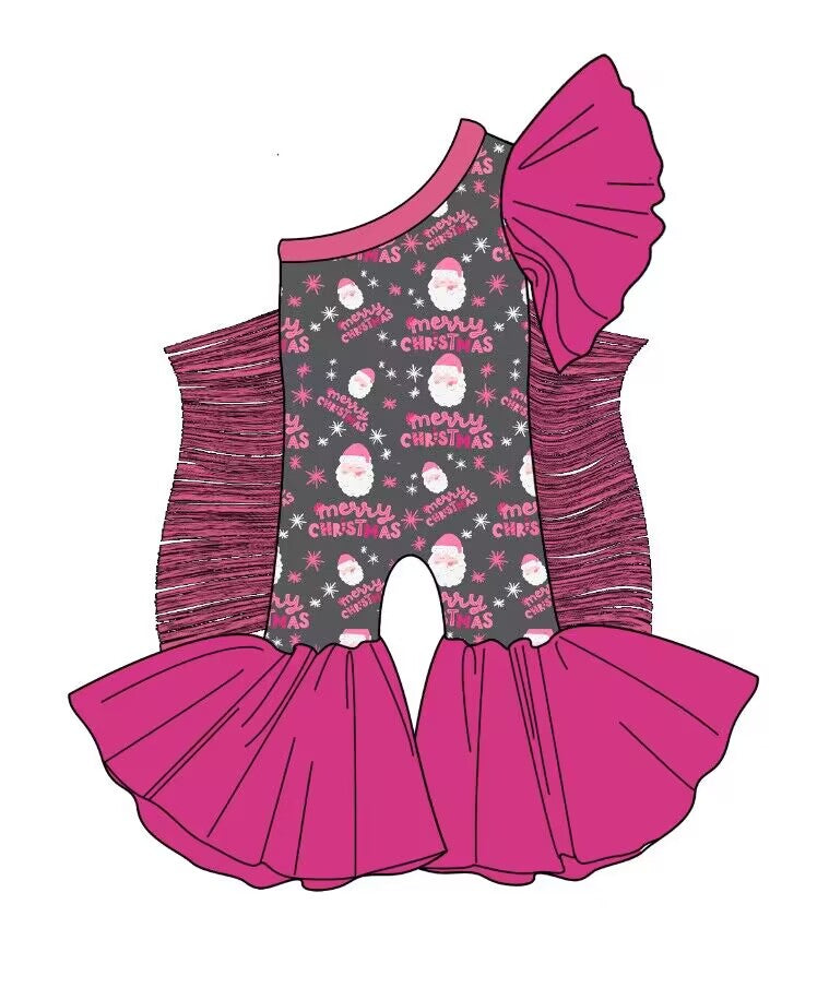 custom moq 5 eta 6-7weeks baby girls clothes Christmas tassel rose red One shoulder Summer jumpsuit