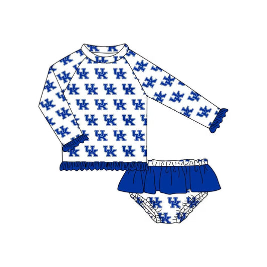 custom moq 3 Summer team girls UK blue long sleeve top swimusit