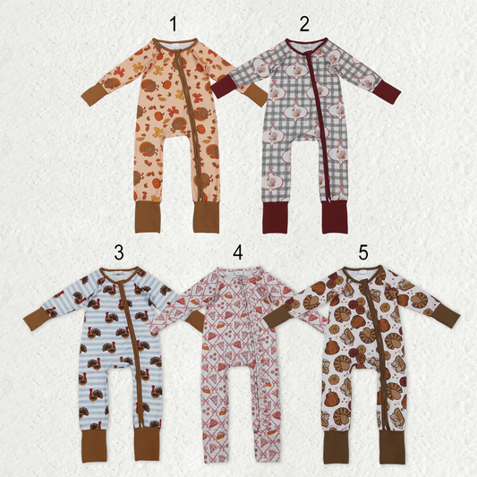 RTS NO MOQ Sibling Baby boy girls clothes Thanksgiving turkey long-sleeve rompers