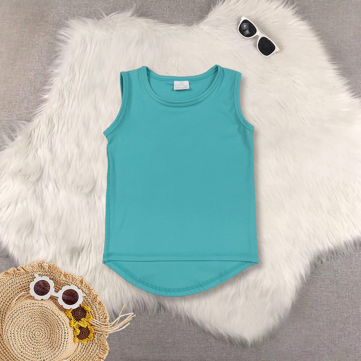 RTS NO MOQ Sibling Baby girls Clothes yoga solid color sleeveless tops-2