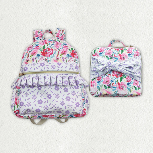 RTS NO MOQ baby girl clothes floral Backpack and lunch box