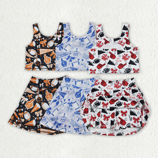 RTS NO MOQ Sibling baby girl clothes team cheer skirt yoga sets